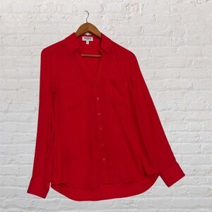 Express The Portofino Shirt Slim Fit Red Button Down Blouse Small Long Sleeve